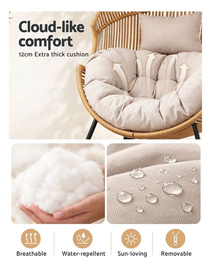 Gardeon Outdoor Egg Rocking Chair Rattan Lounger with Thick Cushion Patio Furniture Natural image 5