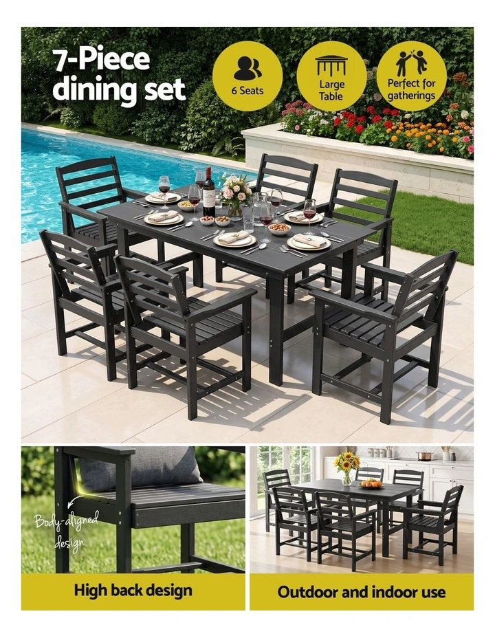 Gardeon 7 Piece Outdoor Dining Set Patio HDPE Table and Chairs Garden Furniture image 4