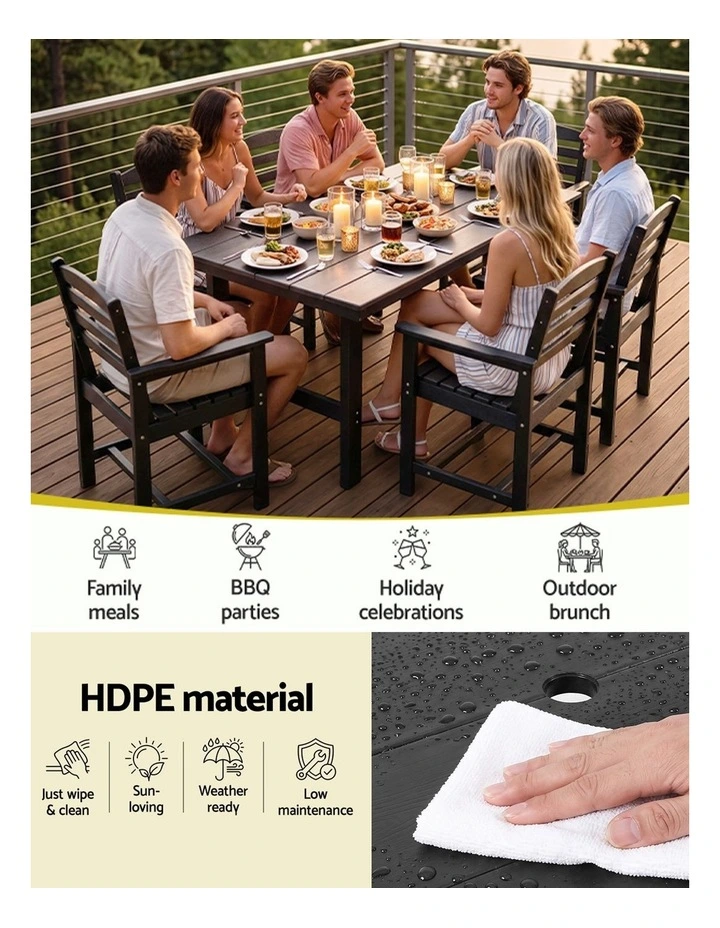 Gardeon 7 Piece Outdoor Dining Set Patio HDPE Table and Chairs Garden Furniture image 6