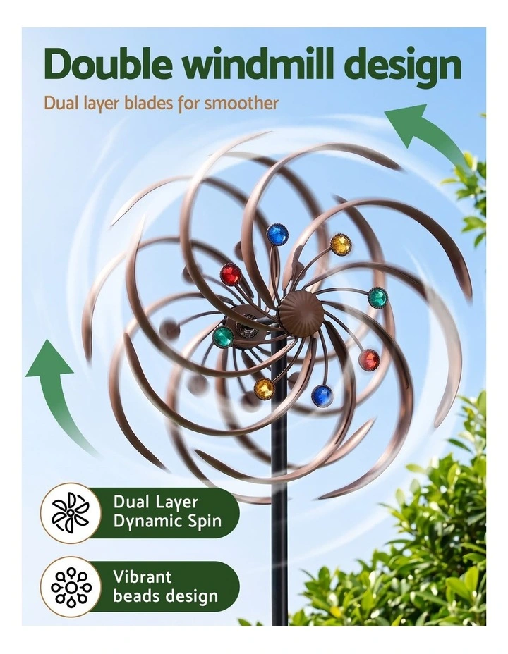 Gardeon Garden Windmill Metal Wind Spinner Double Layer 190cm Bronze image 4
