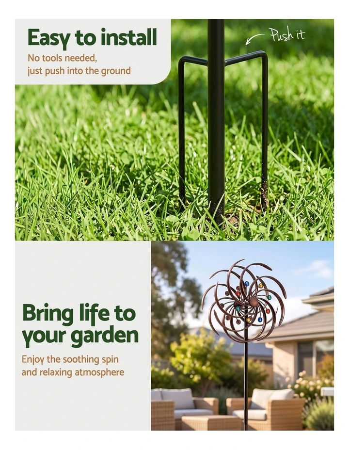 Gardeon Garden Windmill Metal Wind Spinner Double Layer 190cm Bronze image 6