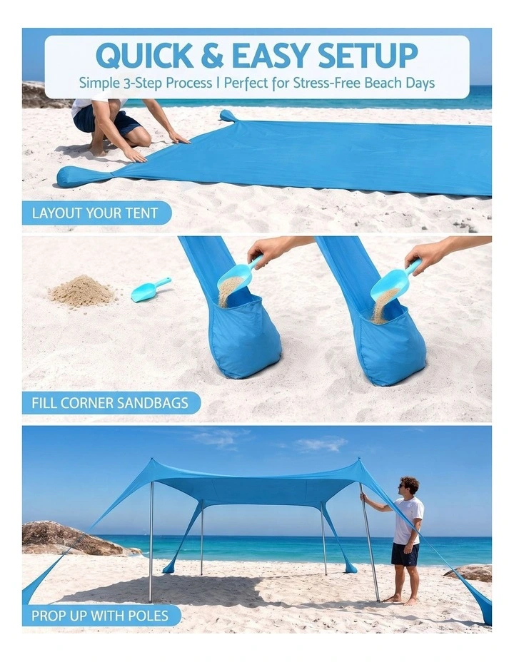 Weisshorn Beach Tent Sun Shelter UPF 50  Shade 3x3m for 8 Person Outdoor image 5