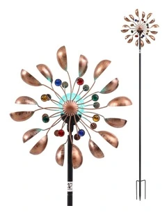 Gardeon Garden Windmill Metal Wind Spinner Solar Light Outdoor 190cmr Bronze