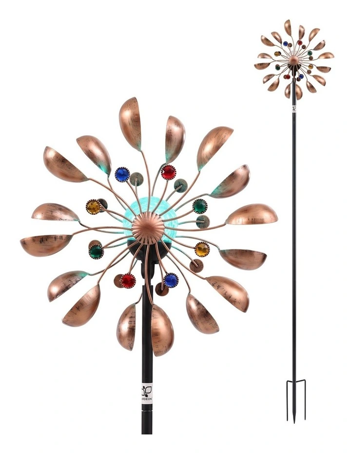 Gardeon Garden Windmill Metal Wind Spinner Solar Light Outdoor 190cmr Bronze image 1