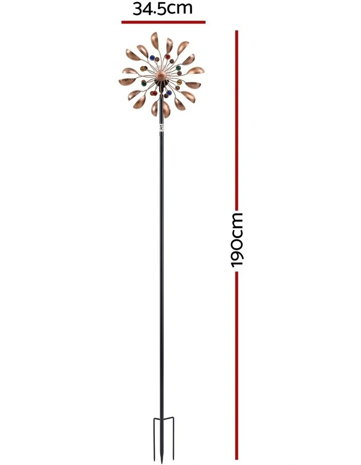 Gardeon Garden Windmill Metal Wind Spinner Solar Light Outdoor 190cmr Bronze image 2