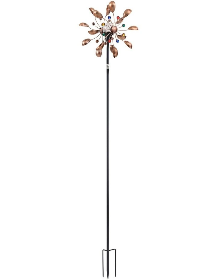 Gardeon Garden Windmill Metal Wind Spinner Solar Light Outdoor 190cmr Bronze image 3