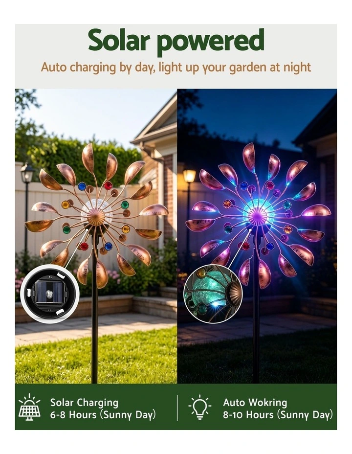 Gardeon Garden Windmill Metal Wind Spinner Solar Light Outdoor 190cmr Bronze image 4