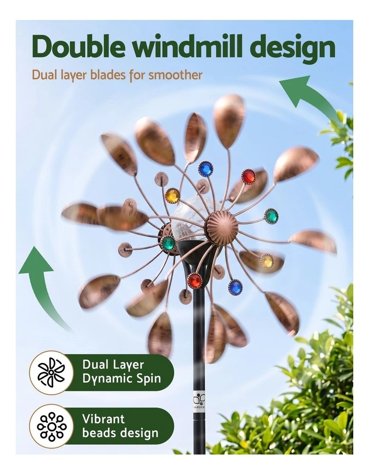 Gardeon Garden Windmill Metal Wind Spinner Solar Light Outdoor 190cmr Bronze image 5