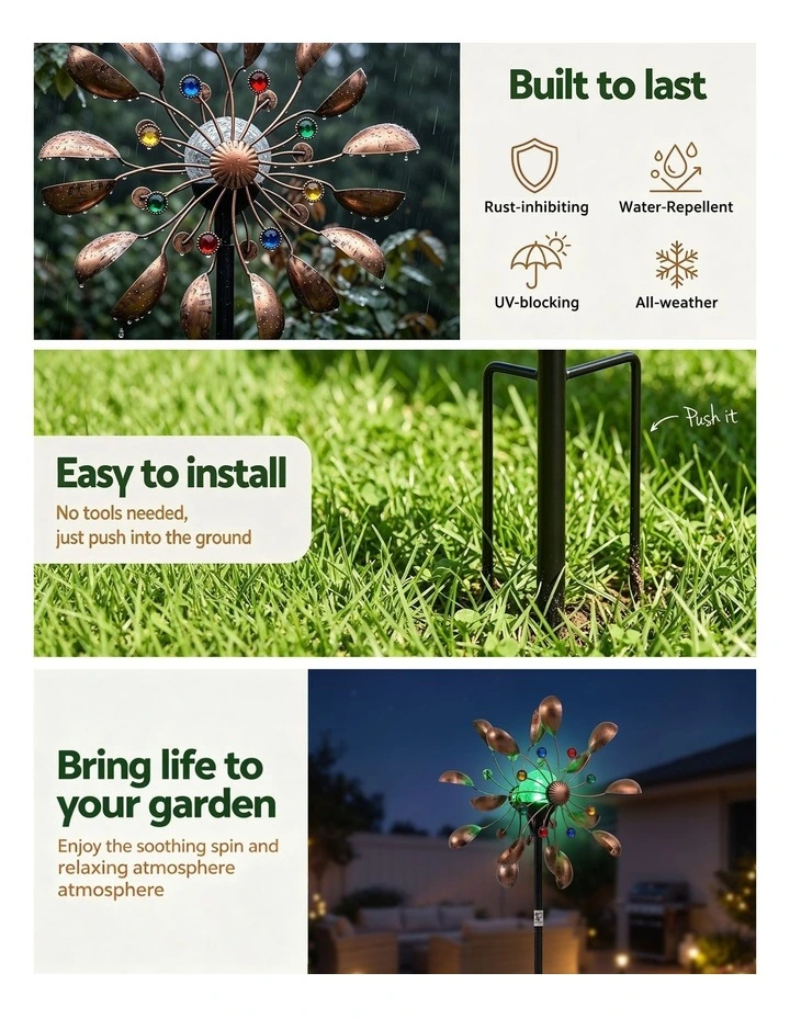 Gardeon Garden Windmill Metal Wind Spinner Solar Light Outdoor 190cmr Bronze image 6