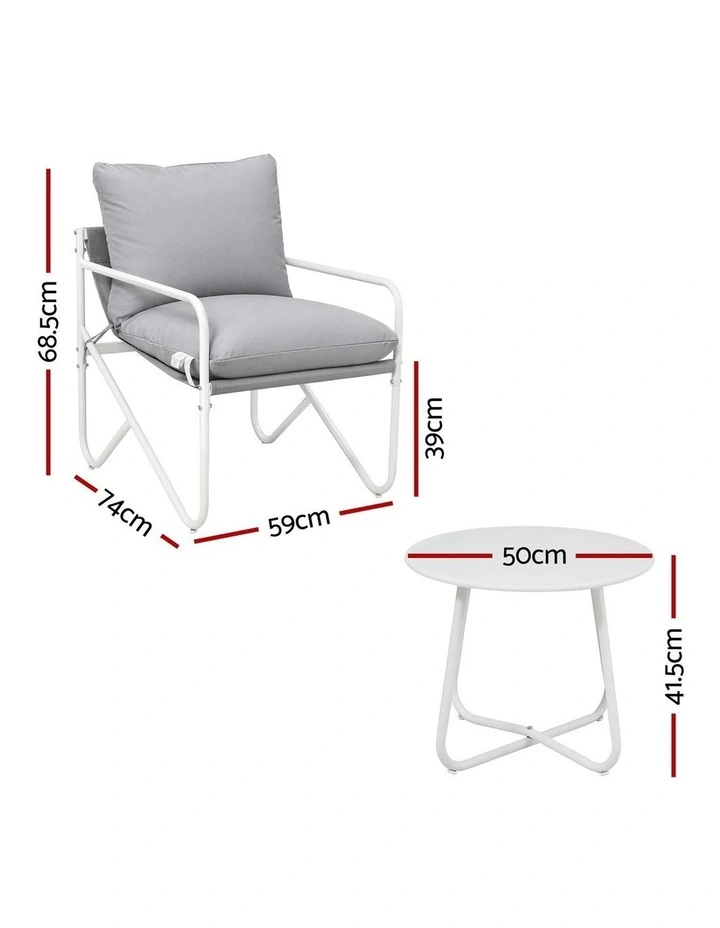 Gardeon Outdoor Bistro Set 3 Piece Patio Furniture Conversation Table and Chairs Grey image 2