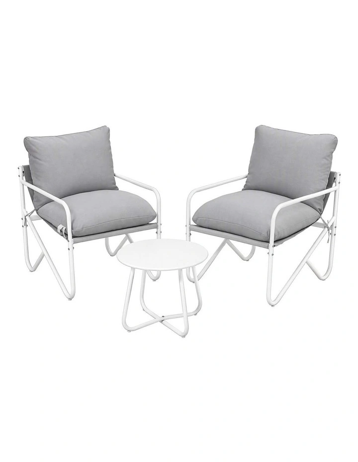 Gardeon Outdoor Bistro Set 3 Piece Patio Furniture Conversation Table and Chairs Grey image 3