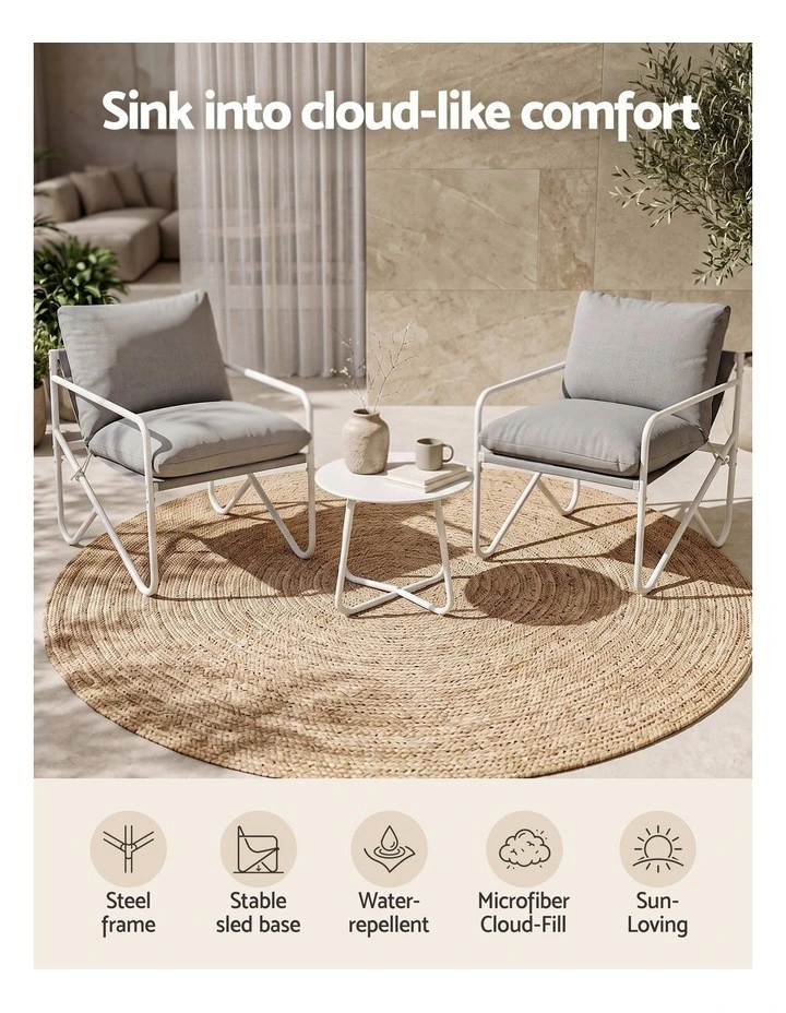 Gardeon Outdoor Bistro Set 3 Piece Patio Furniture Conversation Table and Chairs Grey image 4