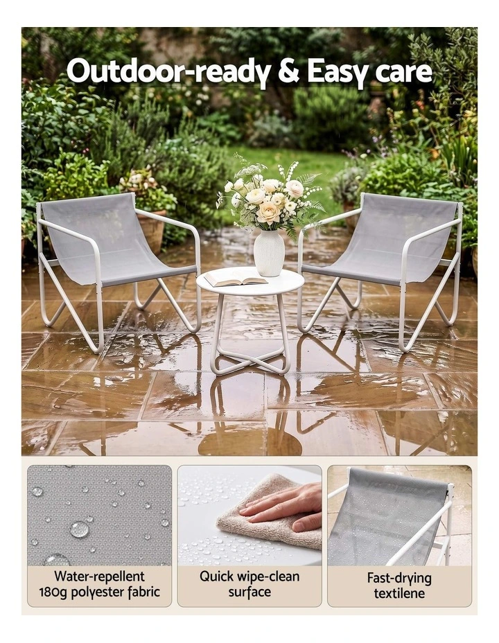 Gardeon Outdoor Bistro Set 3 Piece Patio Furniture Conversation Table and Chairs Grey image 6
