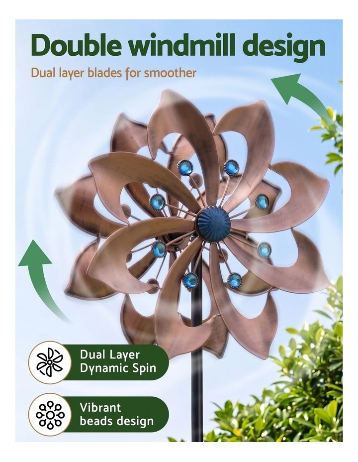 Gardeon Garden Windmill Double Layer Metal Wind Spinner 190cm Bronze image 4