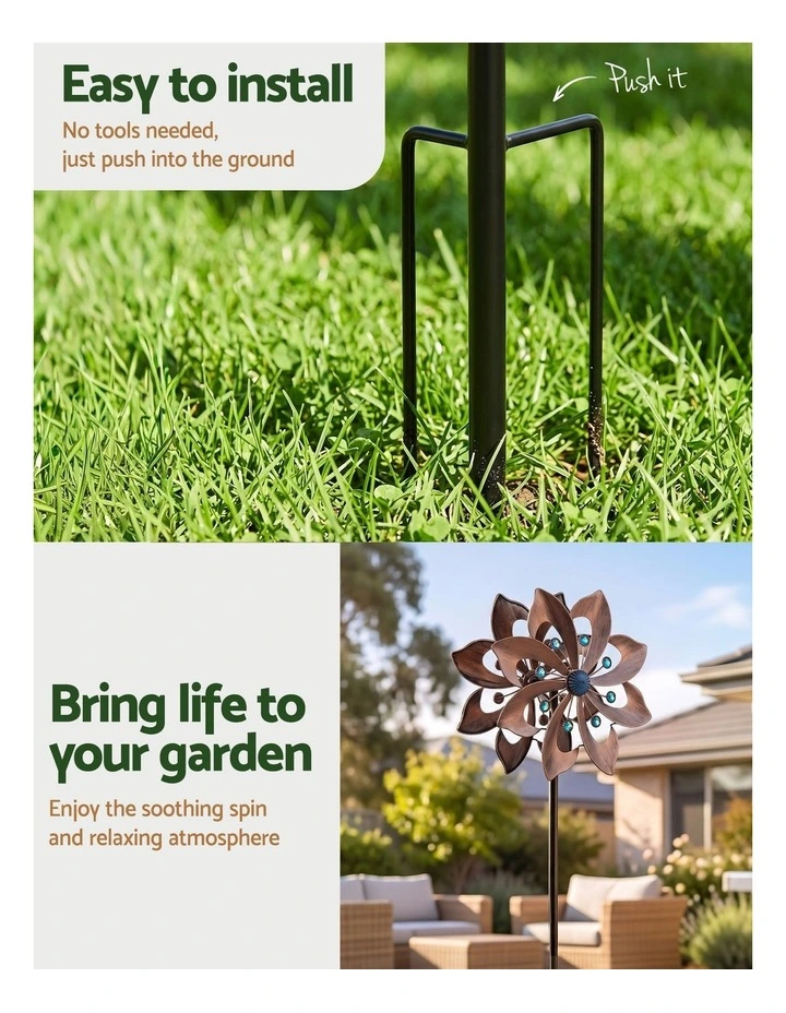 Gardeon Garden Windmill Double Layer Metal Wind Spinner 190cm Bronze image 6