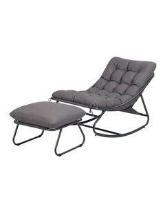 Gardeon Rocking Chair with Footrest Mesh Seat Cushion Outdoor Chairs Grey