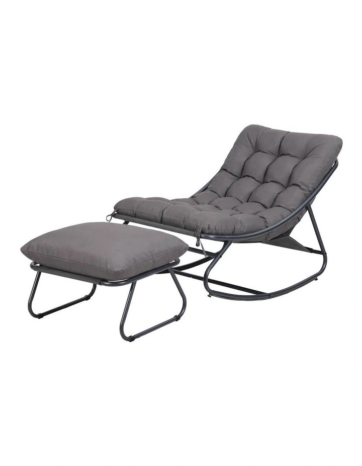 Gardeon Rocking Chair with Footrest Mesh Seat Cushion Outdoor Chairs Grey image 1