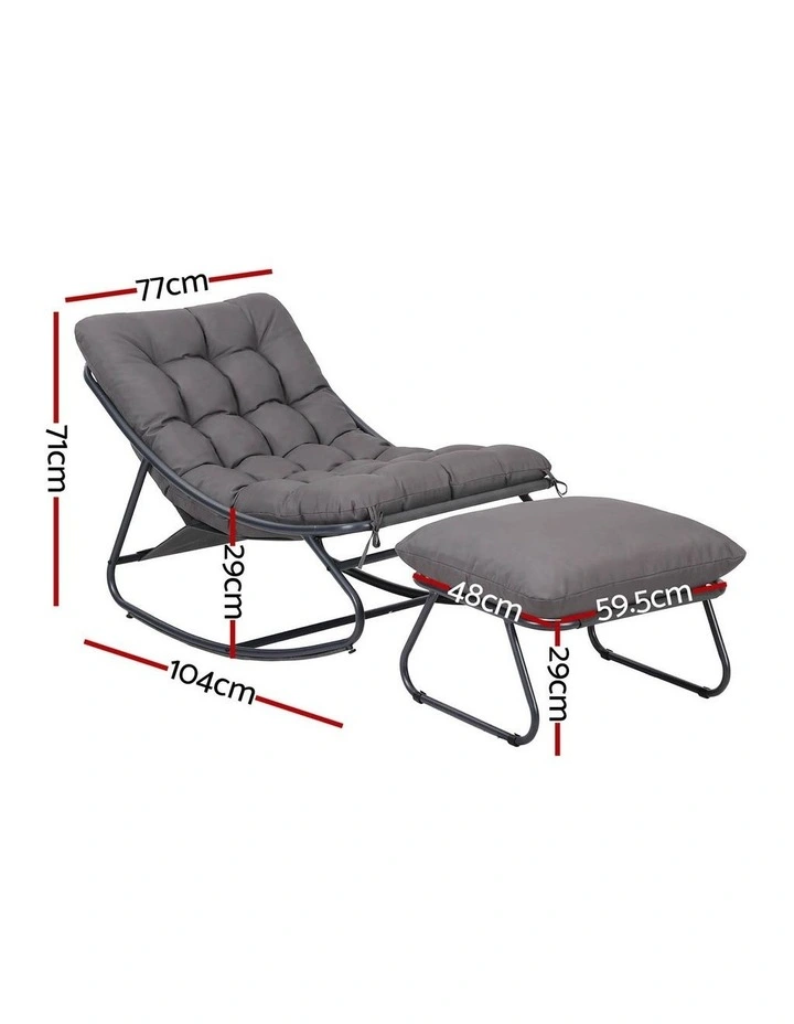 Gardeon Rocking Chair with Footrest Mesh Seat Cushion Outdoor Chairs Grey image 2