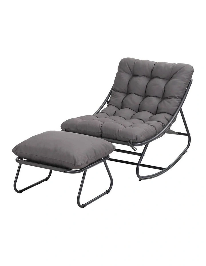 Gardeon Rocking Chair with Footrest Mesh Seat Cushion Outdoor Chairs Grey image 3