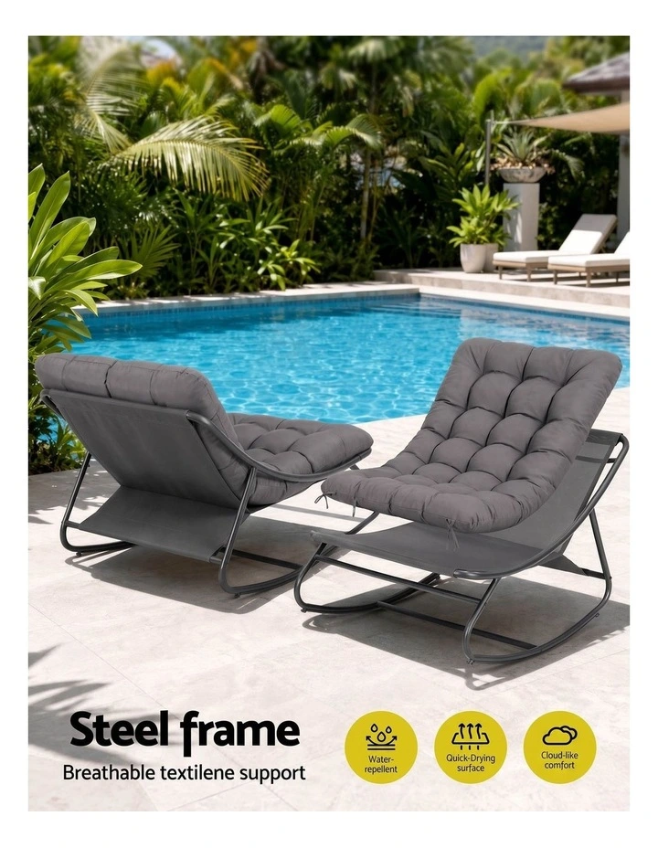 Gardeon Rocking Chair with Footrest Mesh Seat Cushion Outdoor Chairs Grey image 5