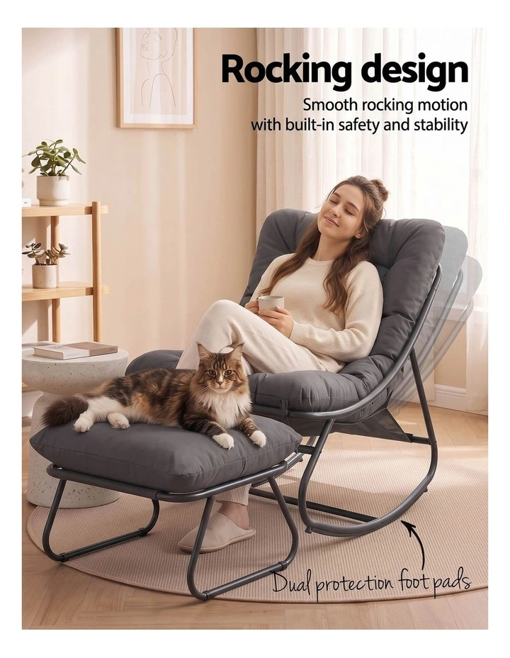 Gardeon Rocking Chair with Footrest Mesh Seat Cushion Outdoor Chairs Grey image 6