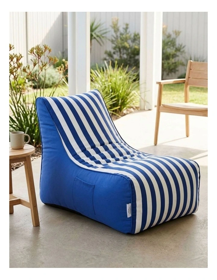 Fab Habitat Aura Garden Outdoor Lounger Bean Bag with Handle & Pocket in Blue & White image 7