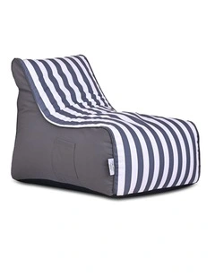 Fab Habitat Aura Garden Outdoor Lounger Bean Bag with Handle & Pocket in Navy & White