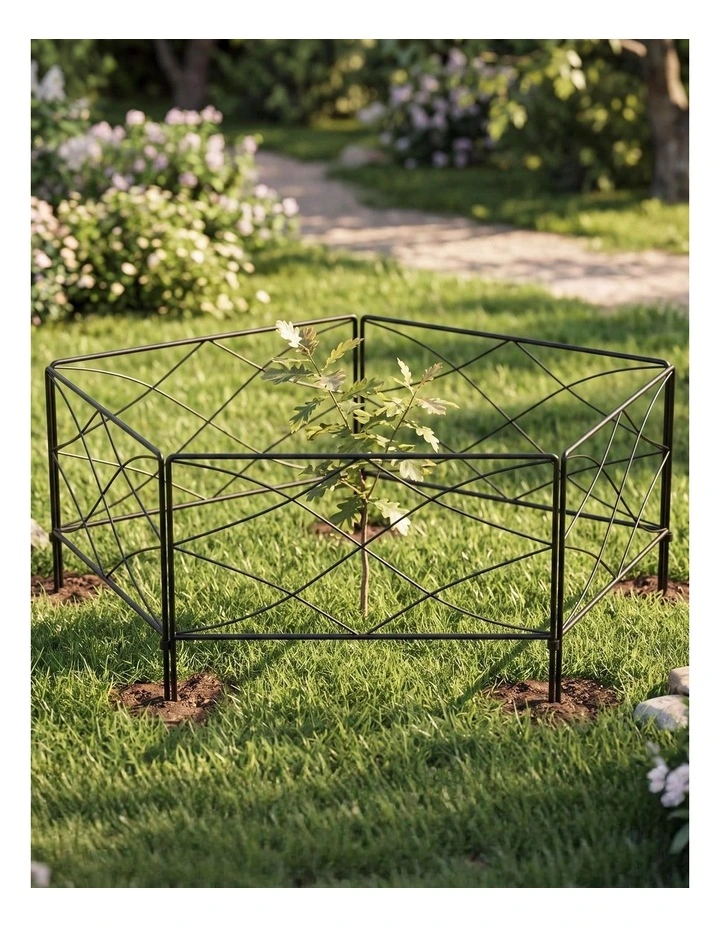 Lambu Garden Fence Panel 5 Pc Q195 Steel Rust Proof Border for Flower Beds Black image 7
