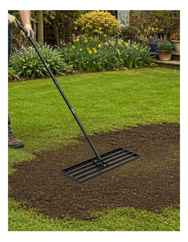 Lambu Lawn Levelling Rake Heavy Duty 75x25cm Steel Head Adjustable Handle Black image 6