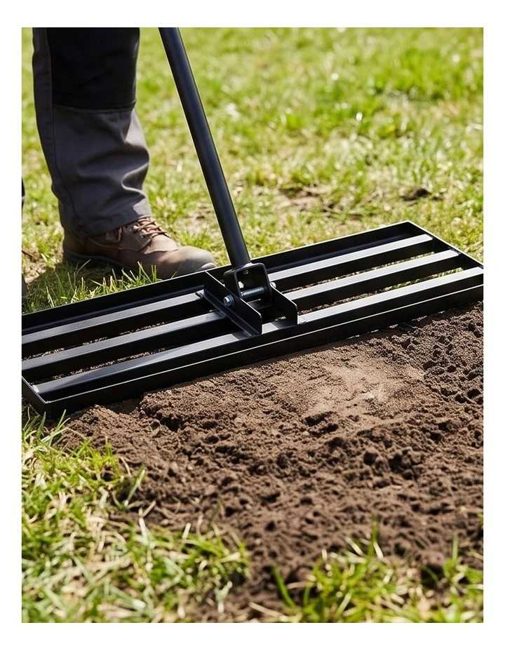 Lambu Lawn Levelling Rake Heavy Duty 75x25cm Steel Head Adjustable Handle Black image 7