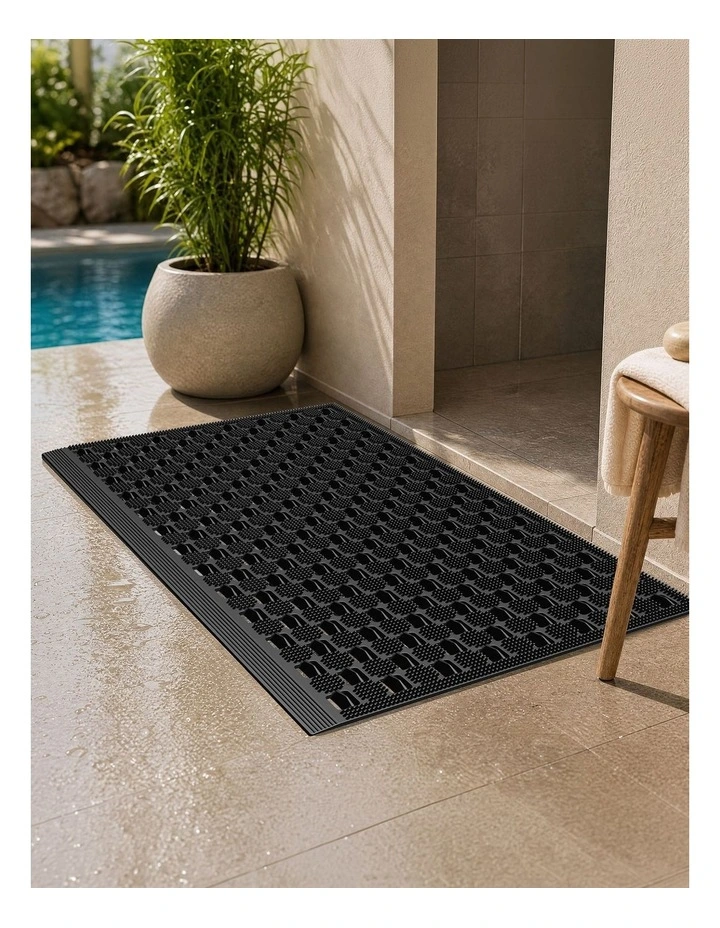 Marlow Front Door Mat 90x60cm TPE Raised Wave Drainage for Entrance Black image 6