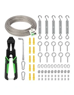 Traderight Wire Rope Kit 30M 3mm Steel Garden for Climbing Plants Cutter Silver