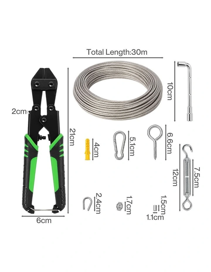 Traderight Wire Rope Kit 30M 3mm Steel Garden for Climbing Plants Cutter Silver image 2