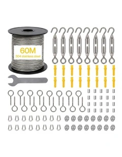 Traderight Wire Rope Kit 60M 2mm Stainless Steel Garden for Climbing Plants