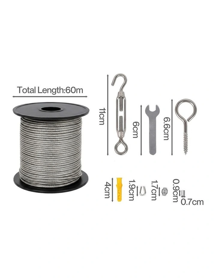 Traderight Wire Rope Kit 60M 2mm Stainless Steel Garden for Climbing Plants image 2