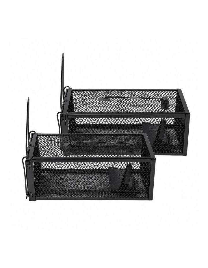 Toque Mouse Trap Humane Live Catch Rat Cage Reusable Zinc Iron Garage Black 2pc image 1