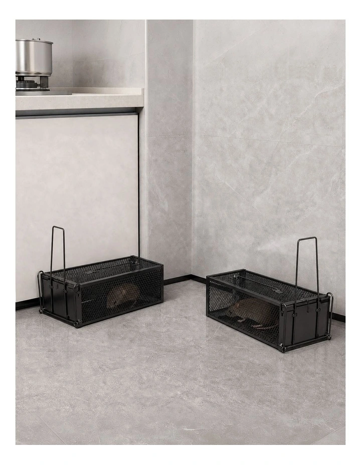 Toque Mouse Trap Humane Live Catch Rat Cage Reusable Zinc Iron Garage Black 2pc image 7