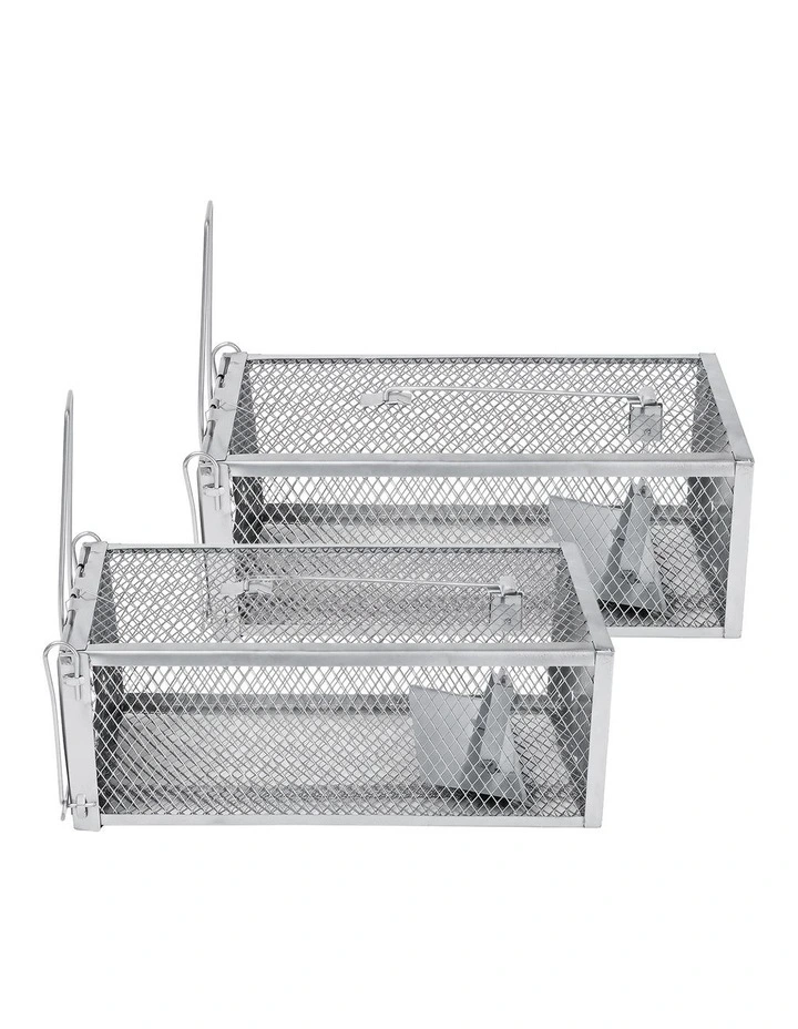 Toque Mouse Trap Humane Live Catch Rat Cage Reusable Zinc Iron Garage Silver 2pc image 1