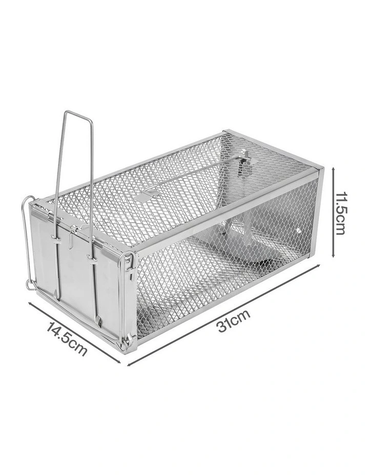 Toque Mouse Trap Humane Live Catch Rat Cage Reusable Zinc Iron Garage Silver 2pc image 2