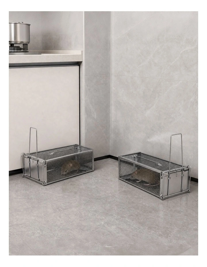 Toque Mouse Trap Humane Live Catch Rat Cage Reusable Zinc Iron Garage Silver 2pc image 7