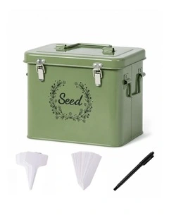 TOQUE Seed Storage Box Seed Organiser with 3 Compartments Metal Dark Green