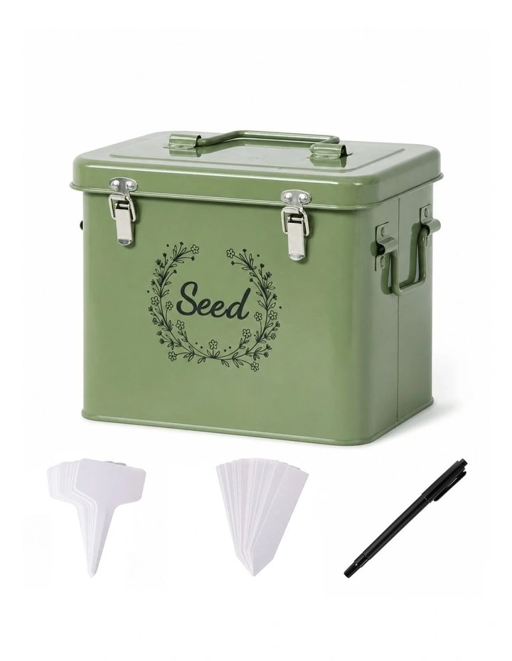 TOQUE Seed Storage Box Seed Organiser with 3 Compartments Metal Dark Green image 1