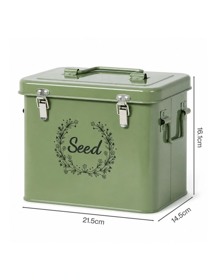 TOQUE Seed Storage Box Seed Organiser with 3 Compartments Metal Dark Green image 3