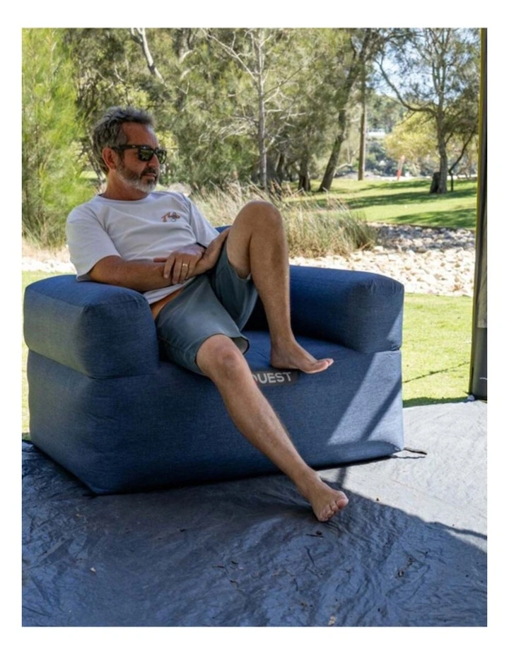 Quest Outdoors Air Inflatable Sofa 1 Seater Camping Furniture Blue image 2