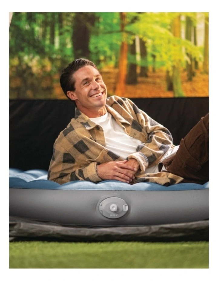 Intex Queen Dura-Beam Prestige Downy Inflatable Airbed With Pump Blue image 3