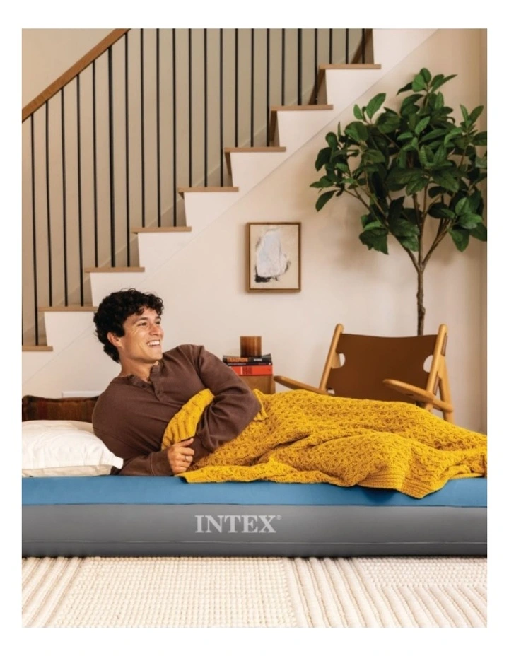 Intex Queen Dura-Beam Prestige Downy Inflatable Airbed With Pump Blue image 4