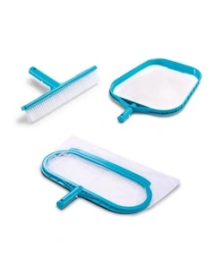 3pc INTEX Pool Cleaner Set Leaf Skimmer Net Rake 10 Inch Wall Brush