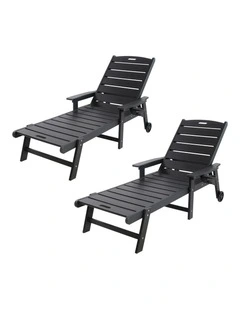 Livsip 2PCS HDPE Sun Lounge Set Outdoor Lounger Beach Chair Black