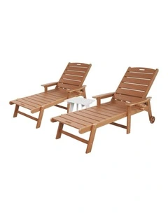 Livsip 3PCS Sun Lounge Set HDPE Lounger Beach Chair Patio Outdoor Furniture Natural