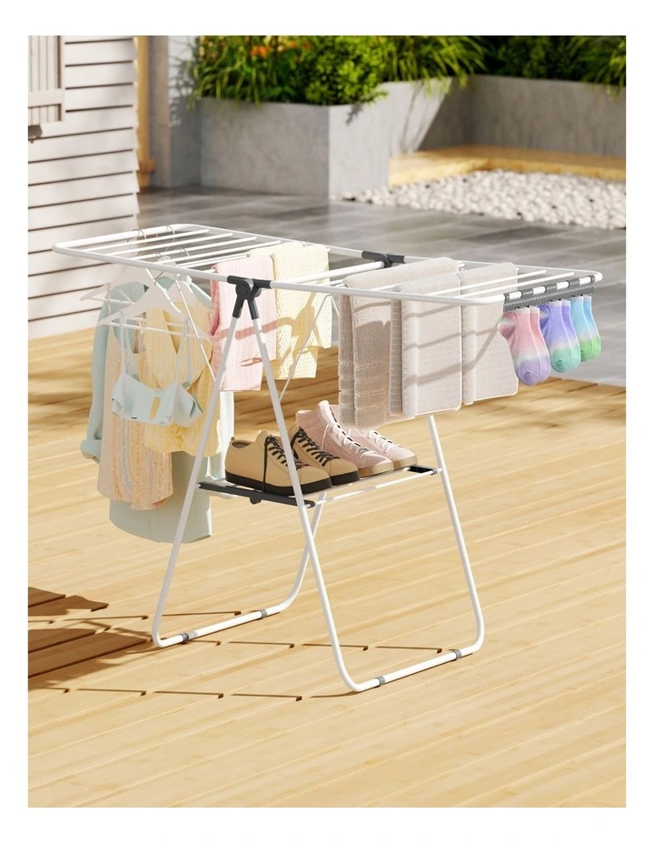 Artiss 2 Tier Clothes Rack Airer Foldable 139CM White image 3